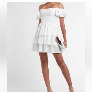 Express - White smocked ruffle dress! Size Small.